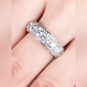 Classic White Gemstones Scalloped Eternity Band